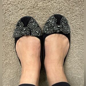 Elegant Black Embellished Women's Flats by Tory Burch, size 6.5